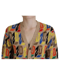 Brown Logo Long Sleeve Women Cardigan Sweater
