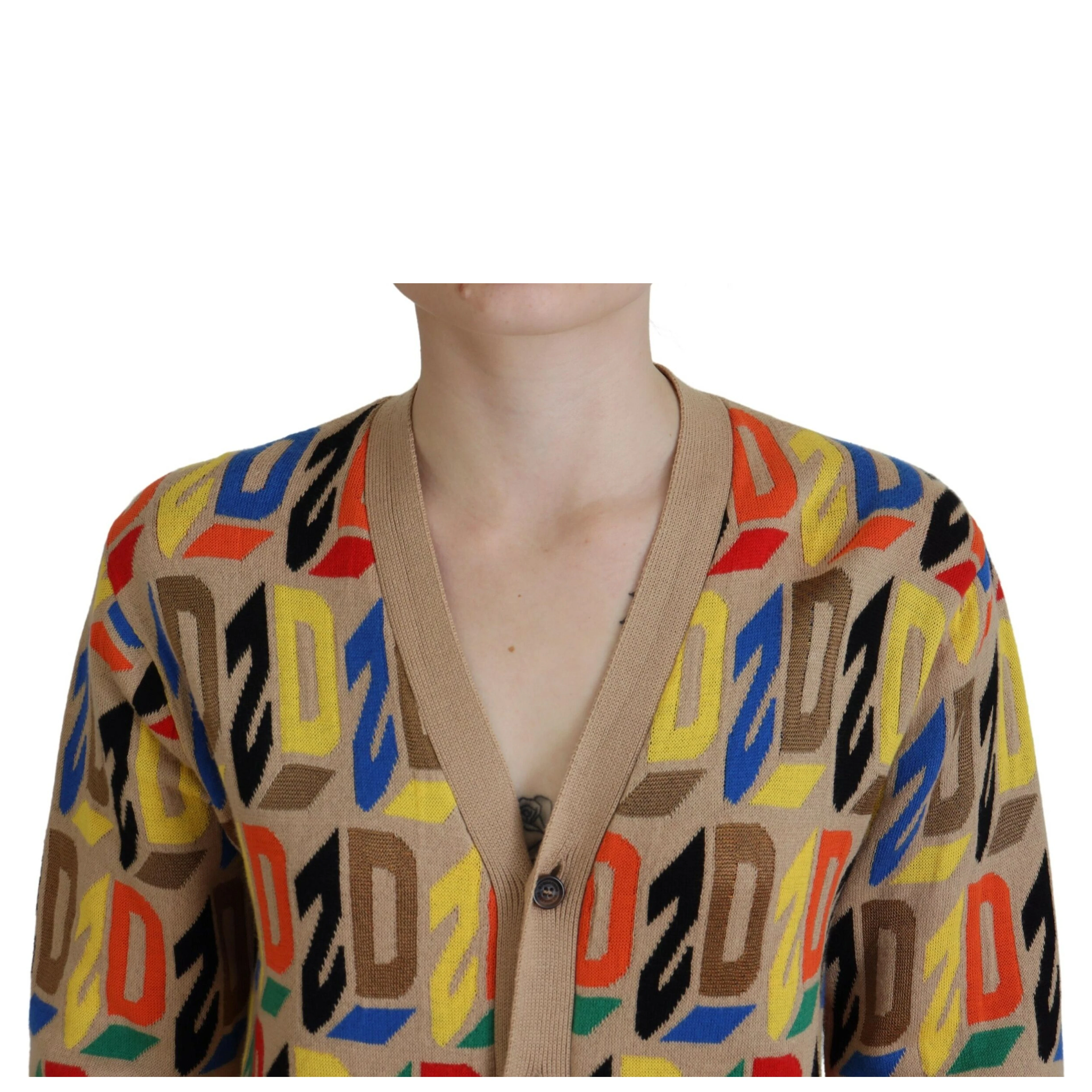 Brown Logo Long Sleeve Women Cardigan Sweater