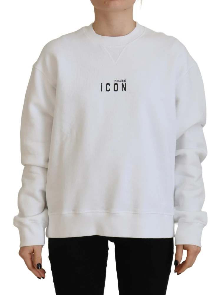 White Cotton Printed Long Sleeve Crew Neck Sweater alternative