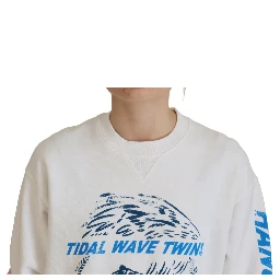 White Cotton Printed Women Long Sleeve Sweater
