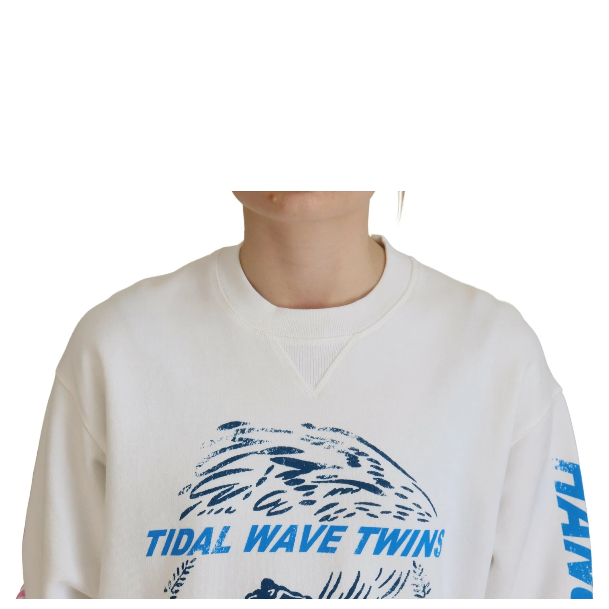 White Cotton Printed Women Long Sleeve Sweater