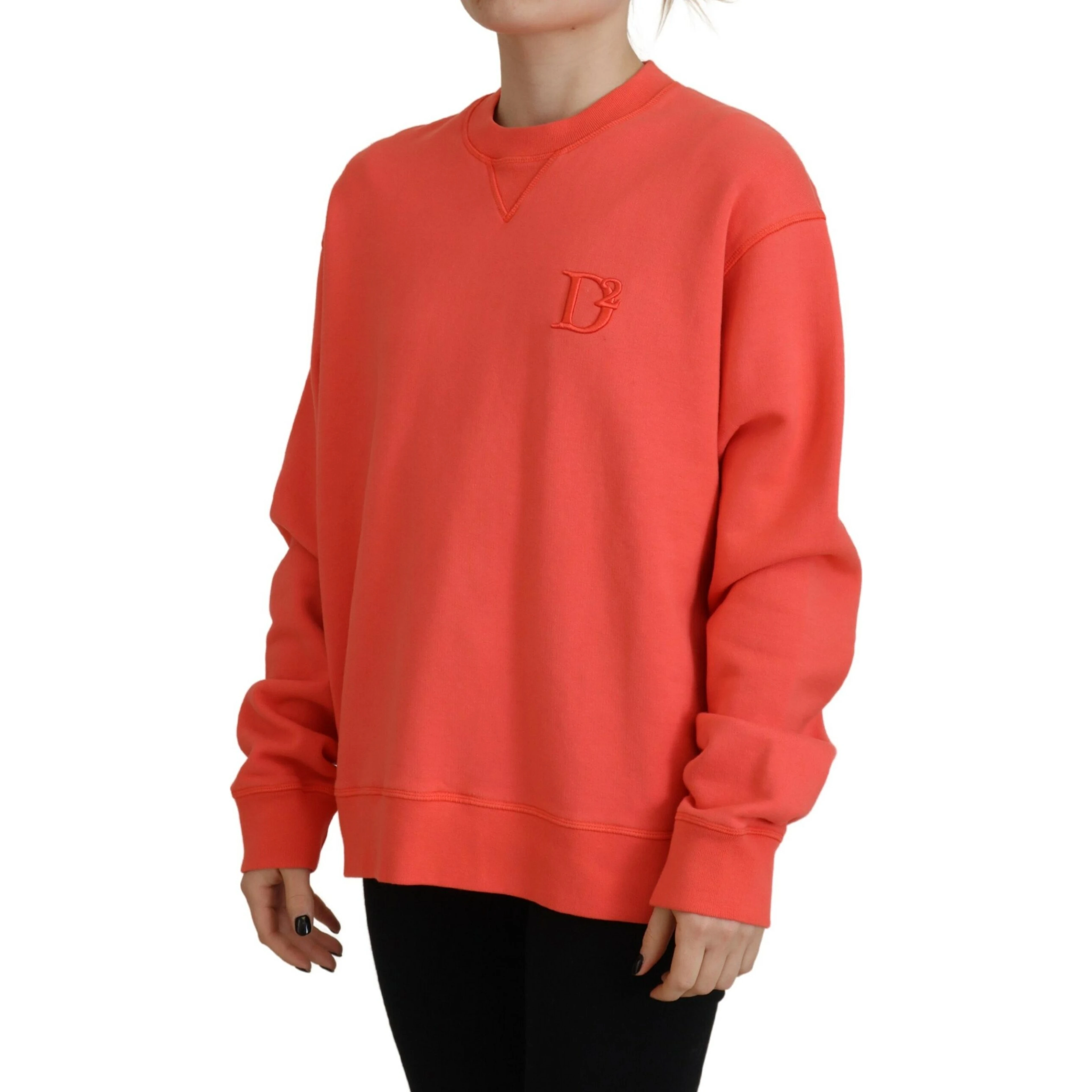 Pink Logo Embroidery Women Long Sleeve Sweater