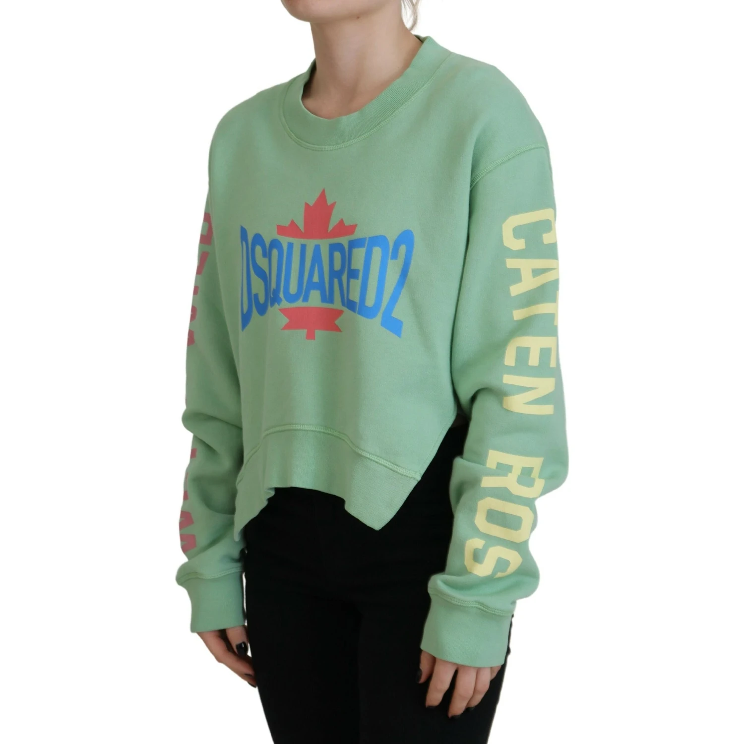 Green Logo Printed Crew Neck Long Sleeve Sweater