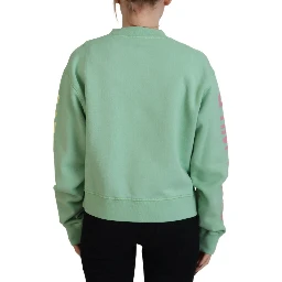 Green Logo Printed Crew Neck Long Sleeve Sweater