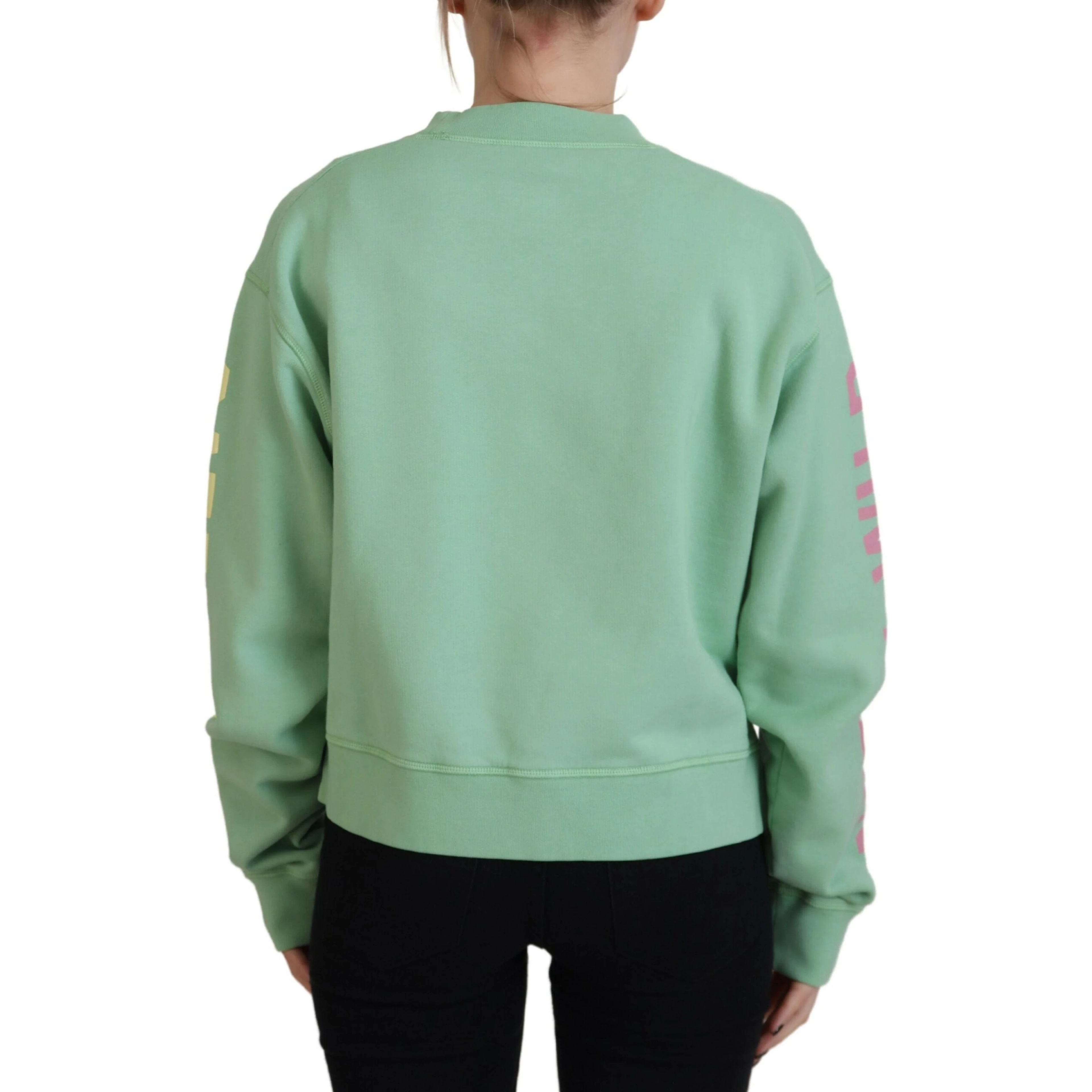 Green Logo Printed Crew Neck Long Sleeve Sweater