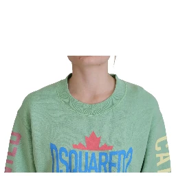 Green Logo Printed Crew Neck Long Sleeve Sweater