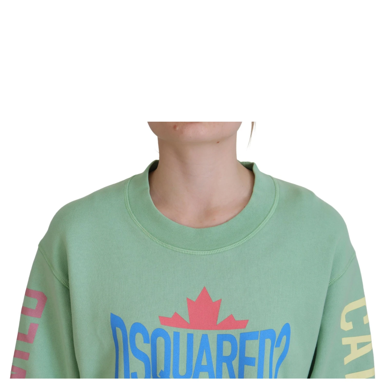 Green Logo Printed Crew Neck Long Sleeve Sweater