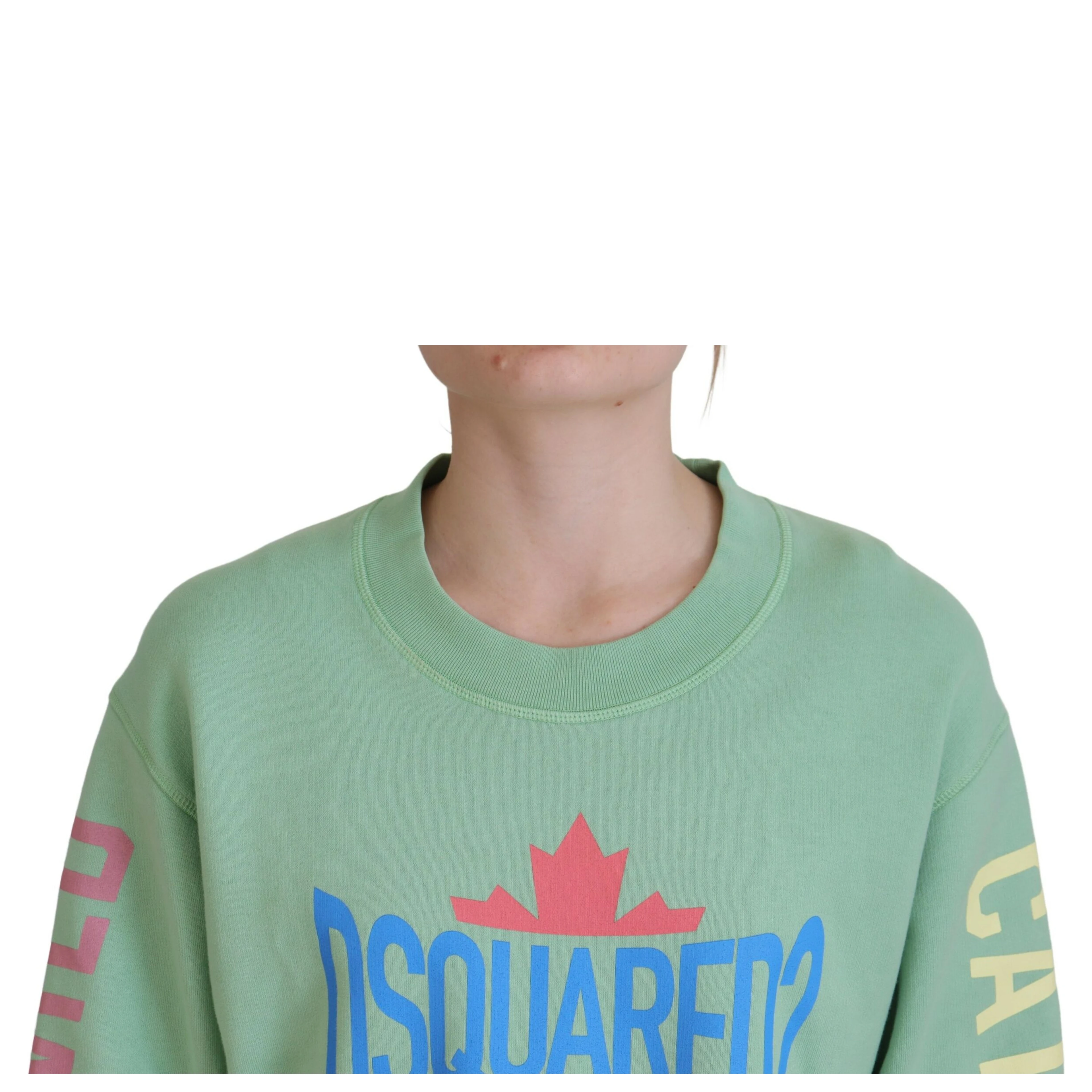 Green Logo Printed Crew Neck Long Sleeve Sweater