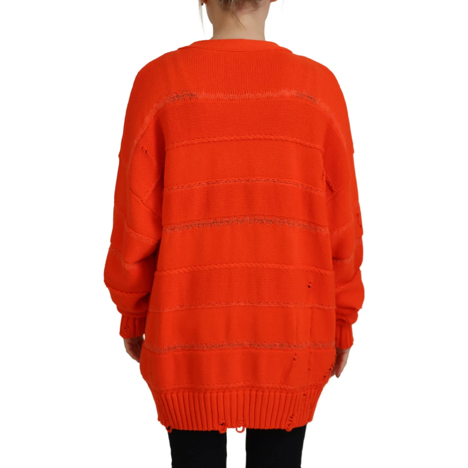 Orange Cotton Knitted Buttoned Cardigan Sweater