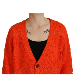Orange Cotton Knitted Buttoned Cardigan Sweater
