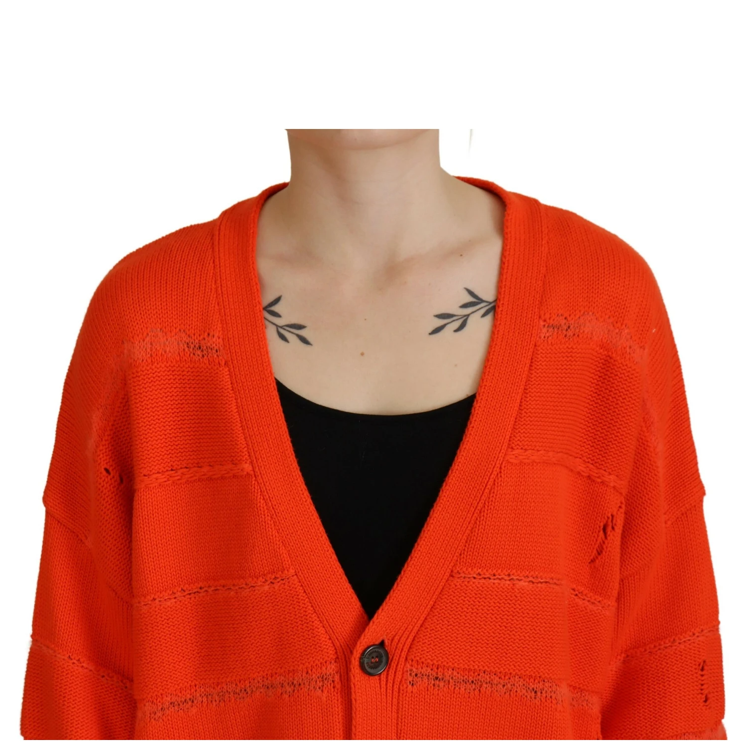 Orange Cotton Knitted Buttoned Cardigan Sweater