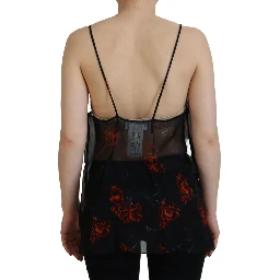 Black Floral Print Spaghetti Strap Tank Blouse Top