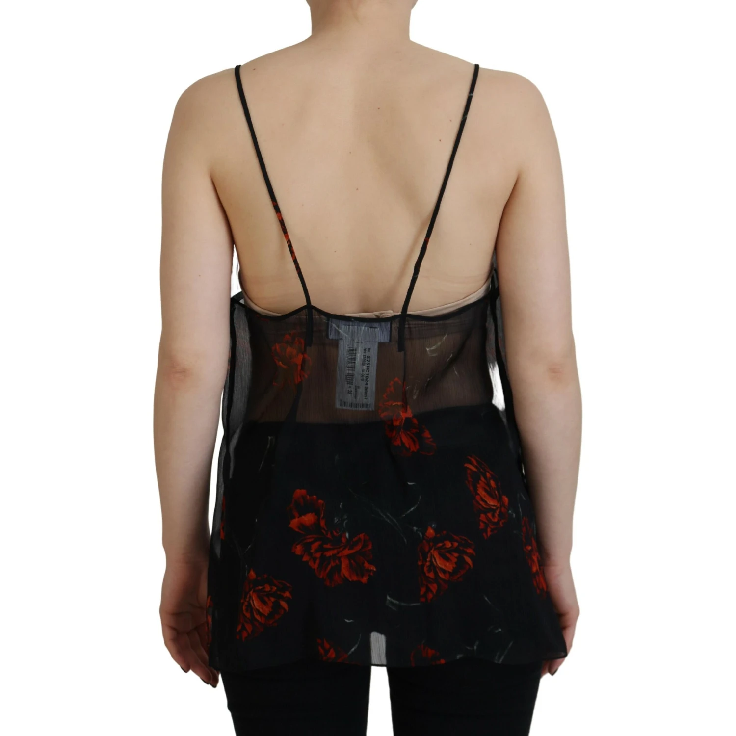 Black Floral Print Spaghetti Strap Tank Blouse Top