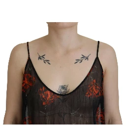 Black Floral Print Spaghetti Strap Tank Blouse Top