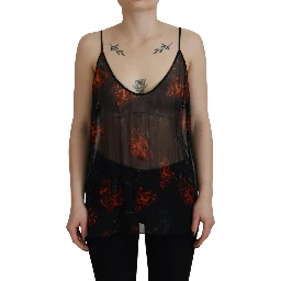 Black Floral Print Spaghetti Strap Tank Blouse Top