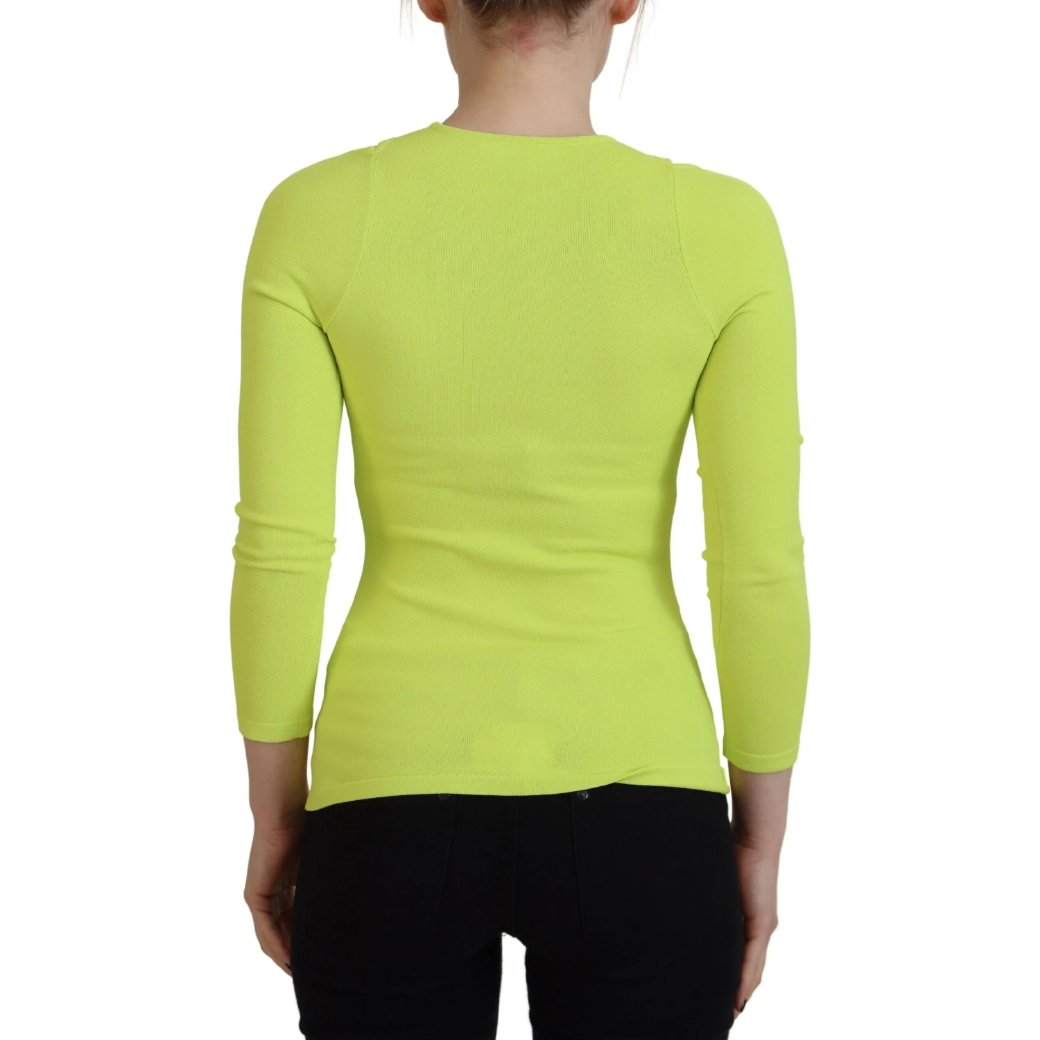 Yellow Green Viscose Open Shoulder Long Sleeves Top