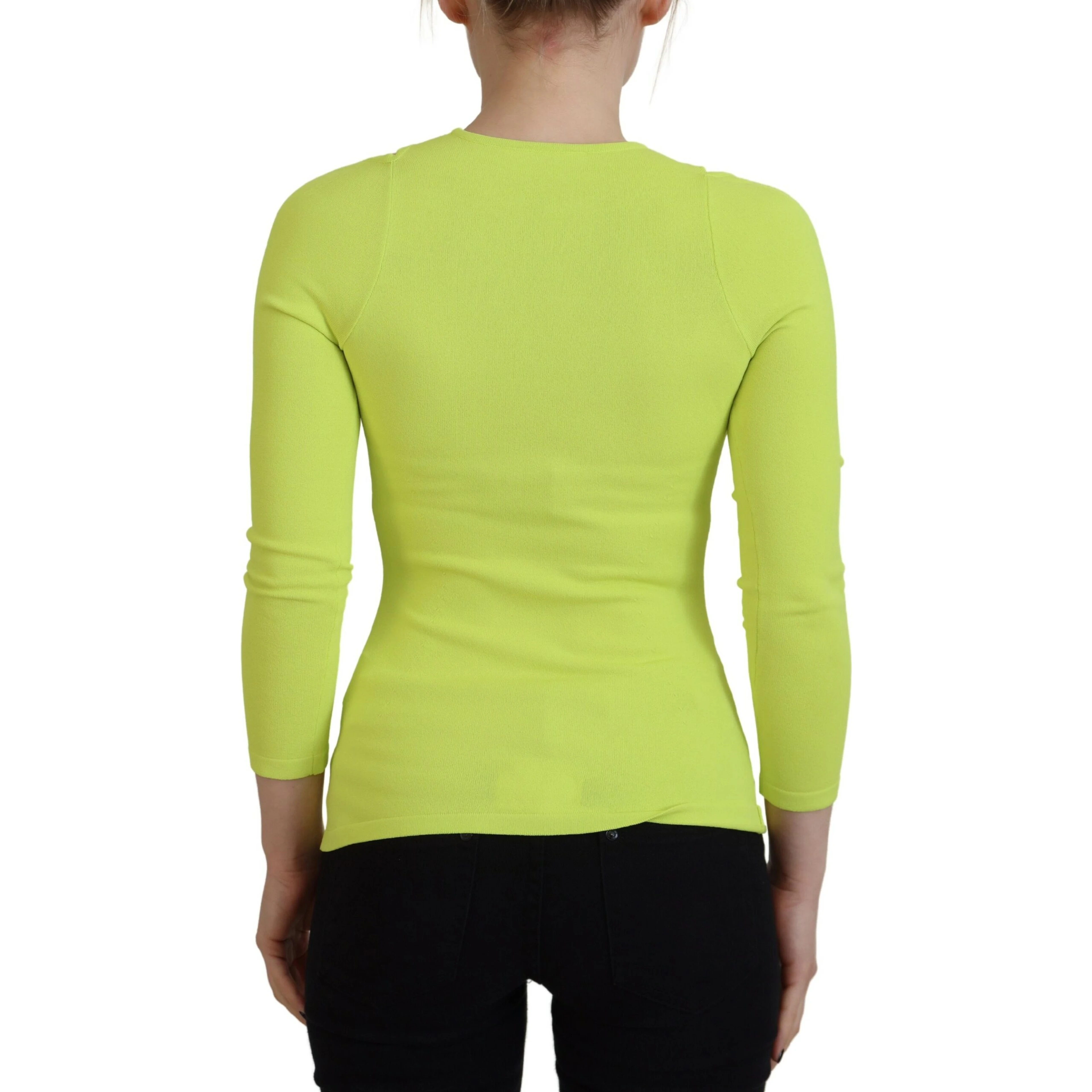 Yellow Green Viscose Open Shoulder Long Sleeves Top