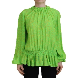Green Stars Print Viscose Long Sleeves Blouse Top