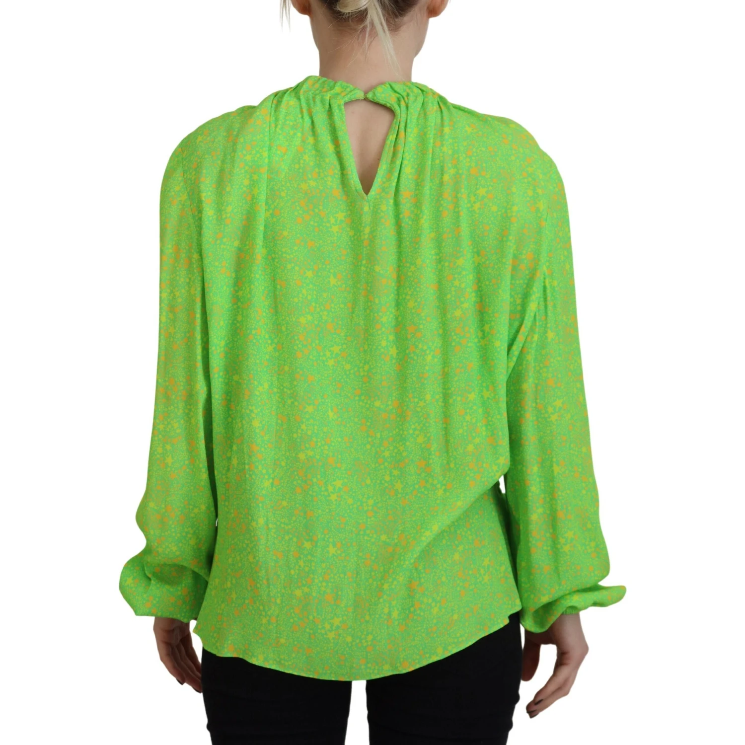 Green Stars Print Viscose Long Sleeves Blouse Top
