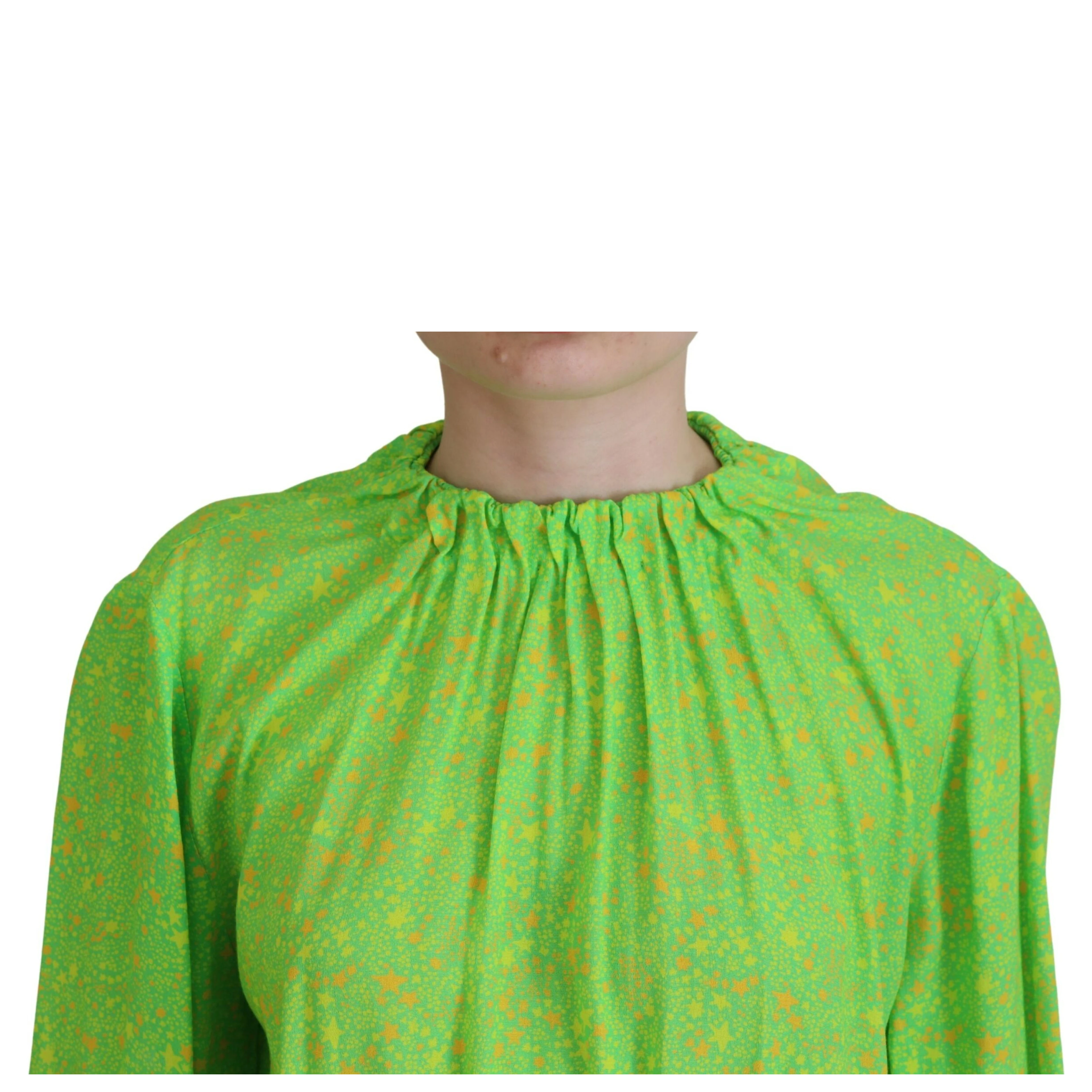 Green Stars Print Viscose Long Sleeves Blouse Top