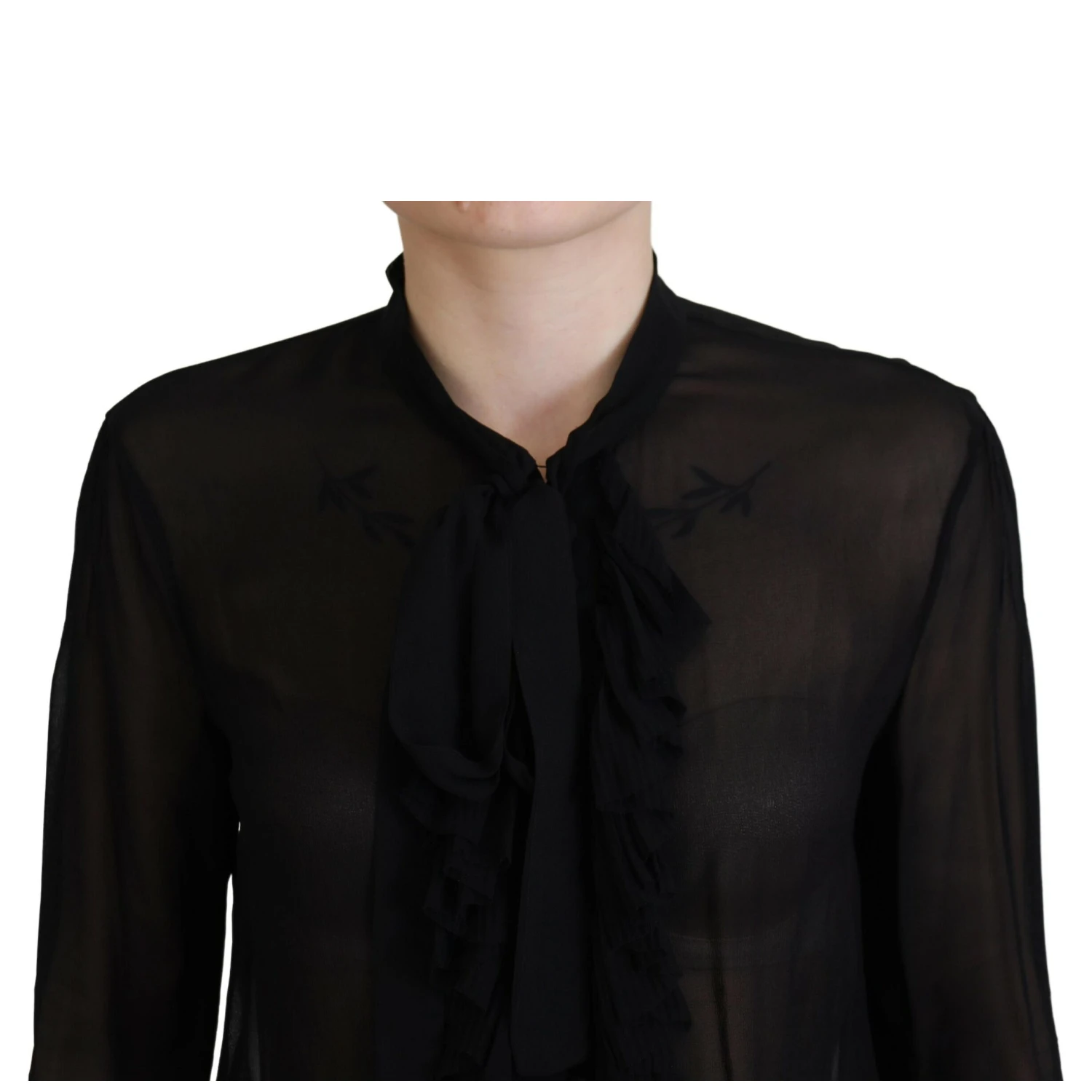Black Viscose Long Sleeves See Through Blouse Top