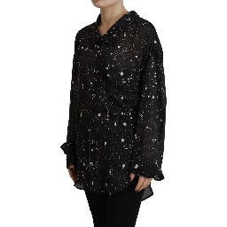 Black Polka Dots Collared Button Down Blouse Top