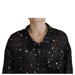 Black Polka Dots Collared Button Down Blouse Top