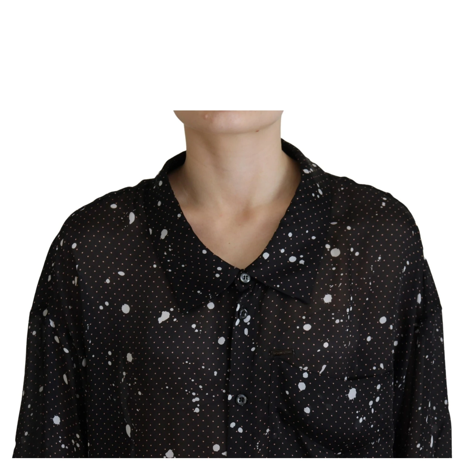 Black Polka Dots Collared Button Down Blouse Top