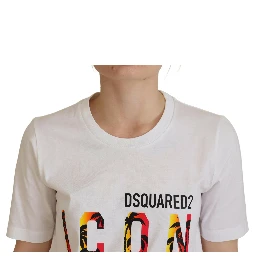 White Cotton Icon Logo Print Crewneck T-shirt