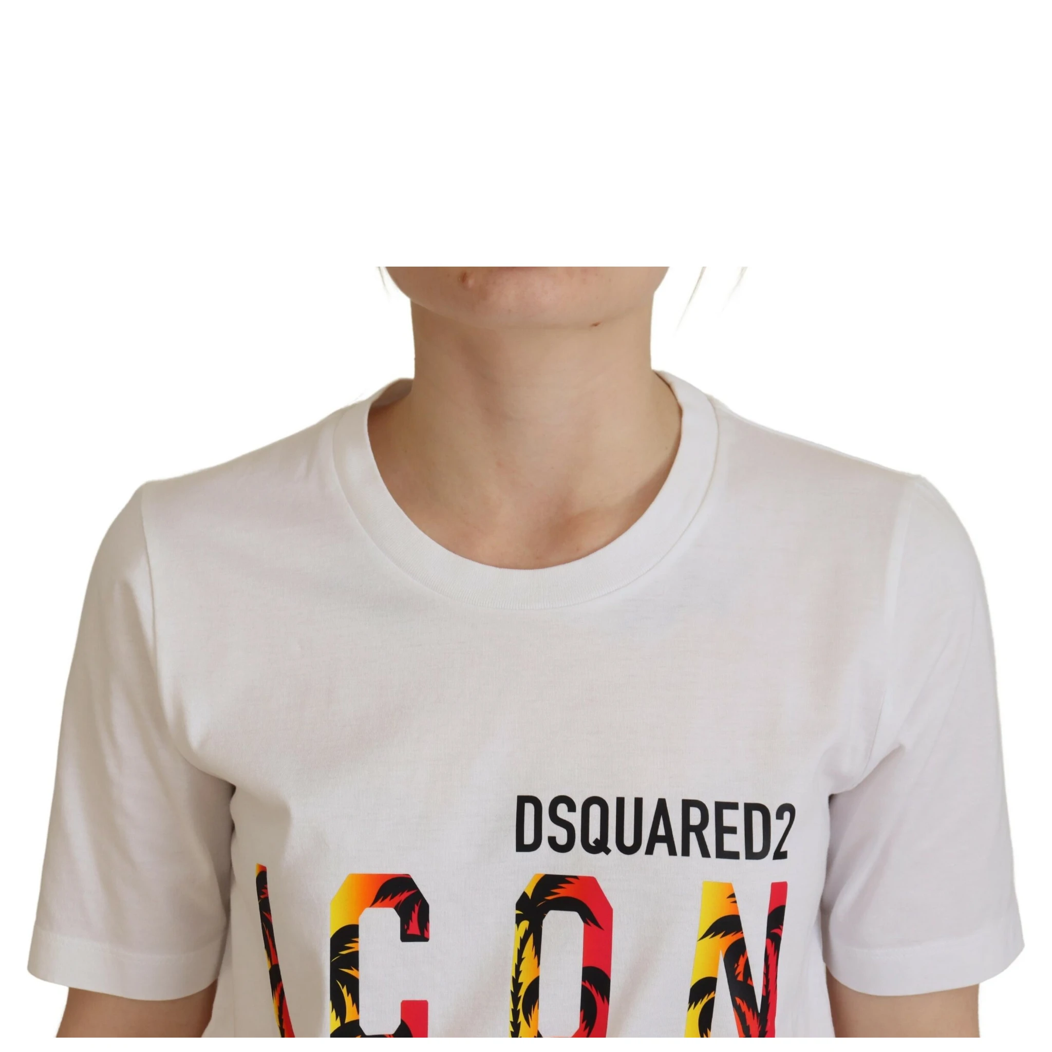 White Cotton Icon Logo Print Crewneck T-shirt