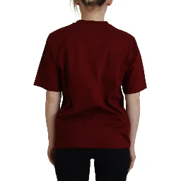 Maroon Logo Cotton Crewneck Short Sleeve Tee T-shirt