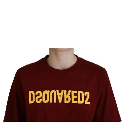 Maroon Logo Cotton Crewneck Short Sleeve Tee T-shirt