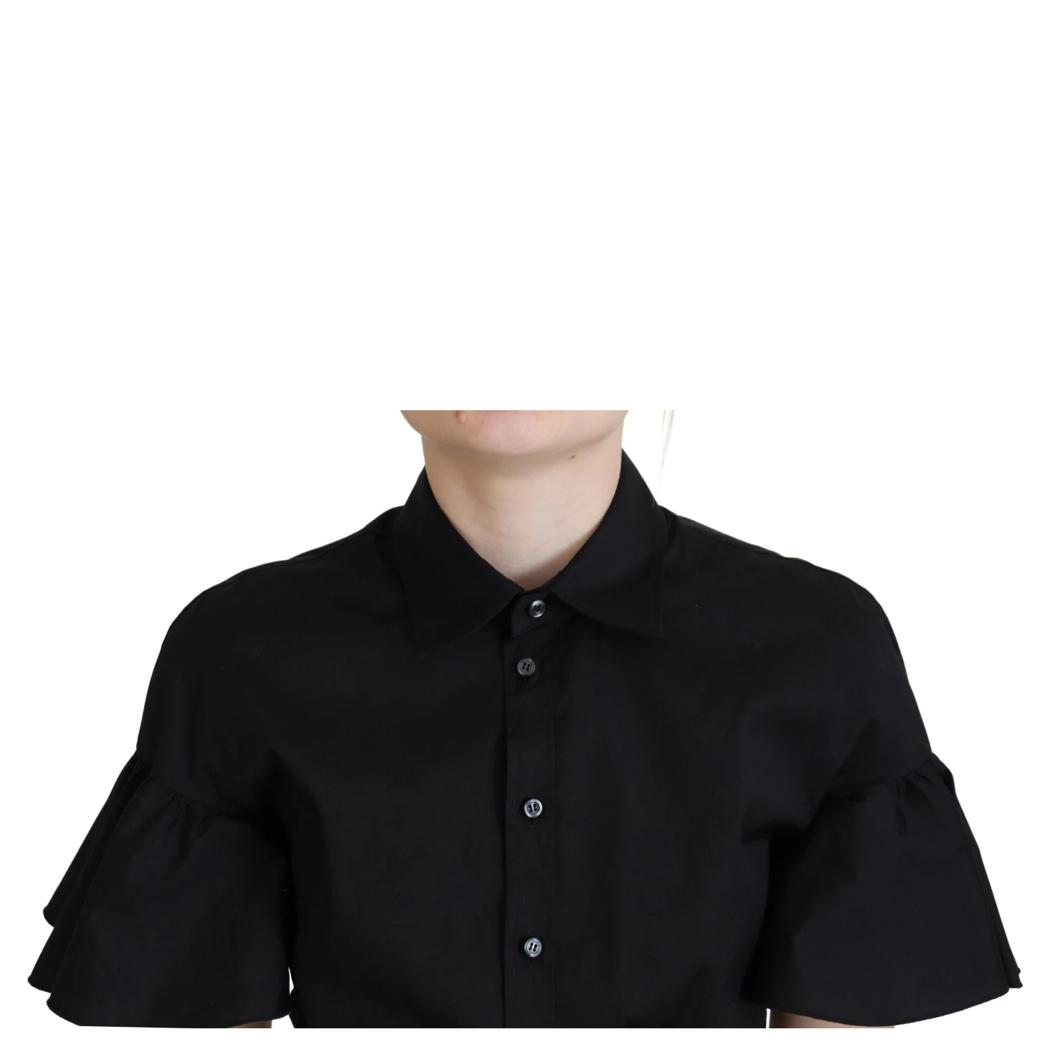 Black Collared Button Down Short Sleeve Cropped Top