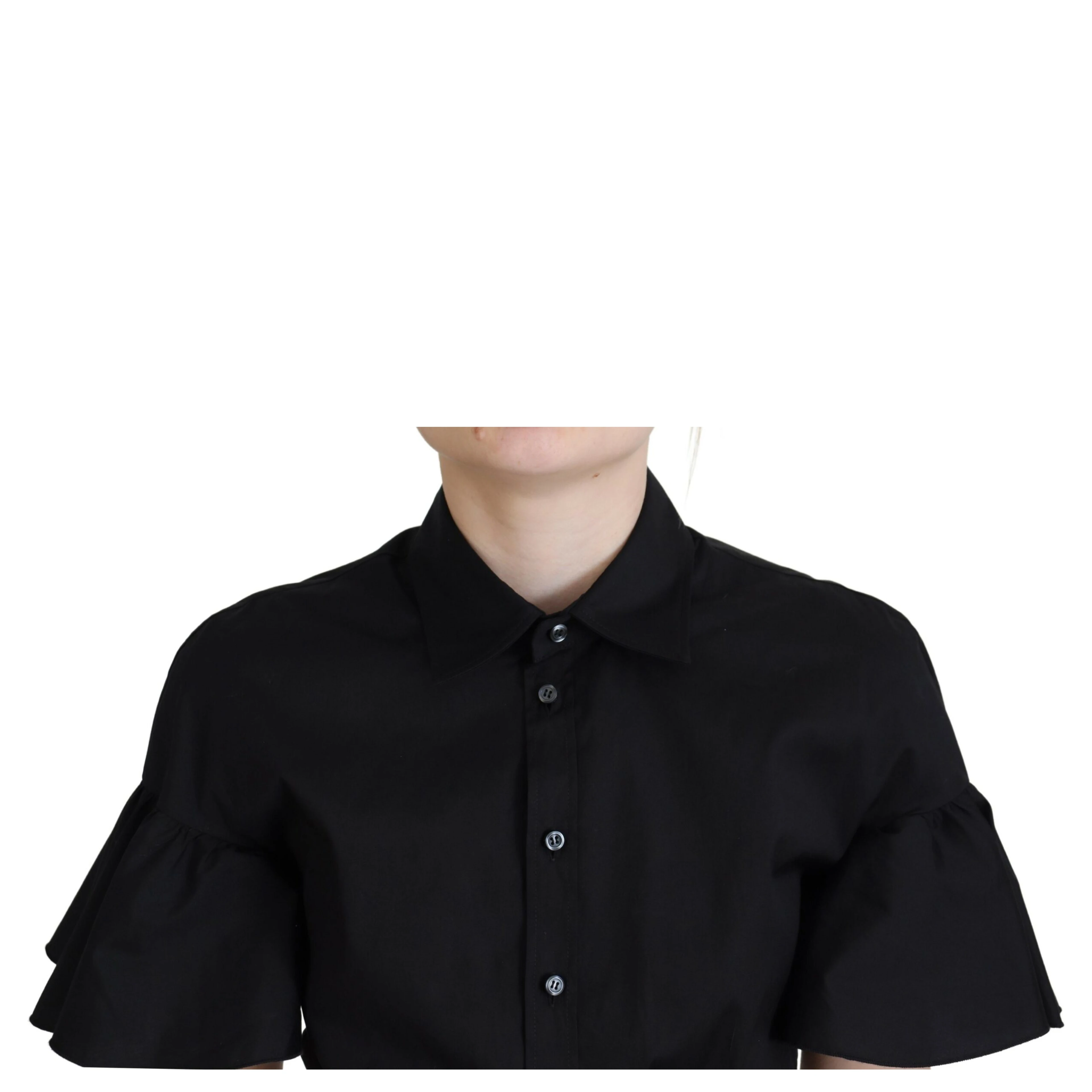 Black Collared Button Down Short Sleeve Cropped Top