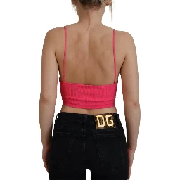 Pink Ribbed Knit Bra Cropped Spaghetti Strap Top