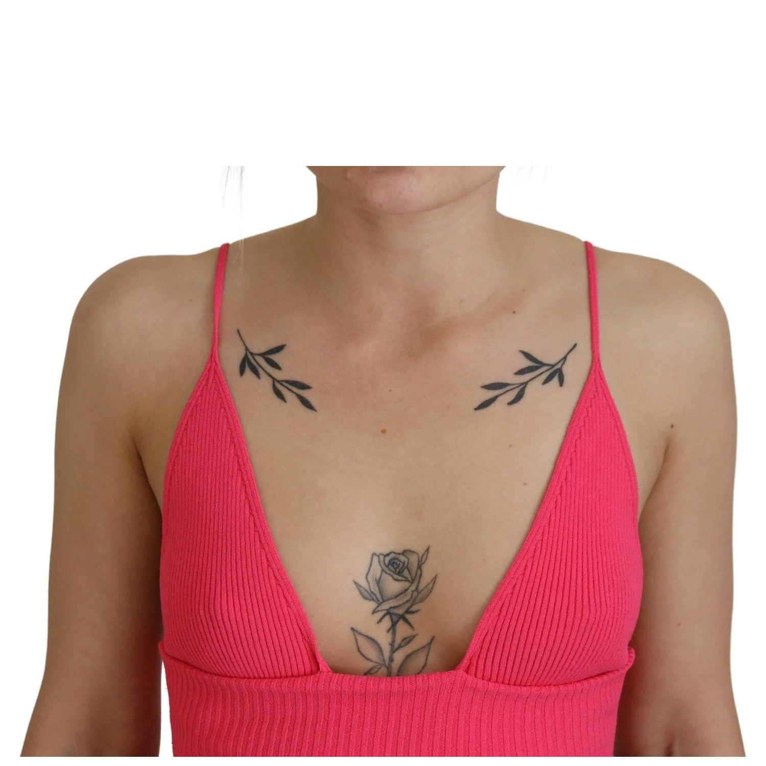 Pink Ribbed Knit Bra Cropped Spaghetti Strap Top