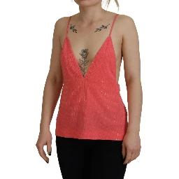 Pink Sleeveless Spaghetti Strap Cami V-neck Top
