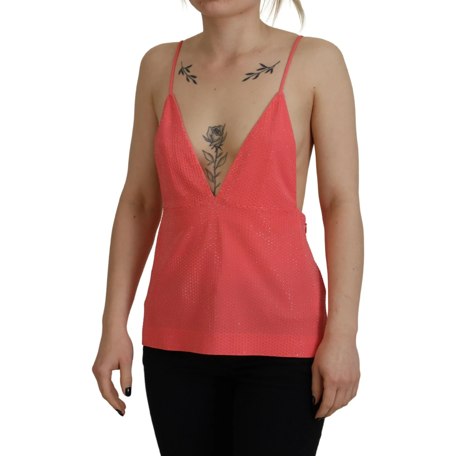 Pink Sleeveless Spaghetti Strap Cami V-neck Top