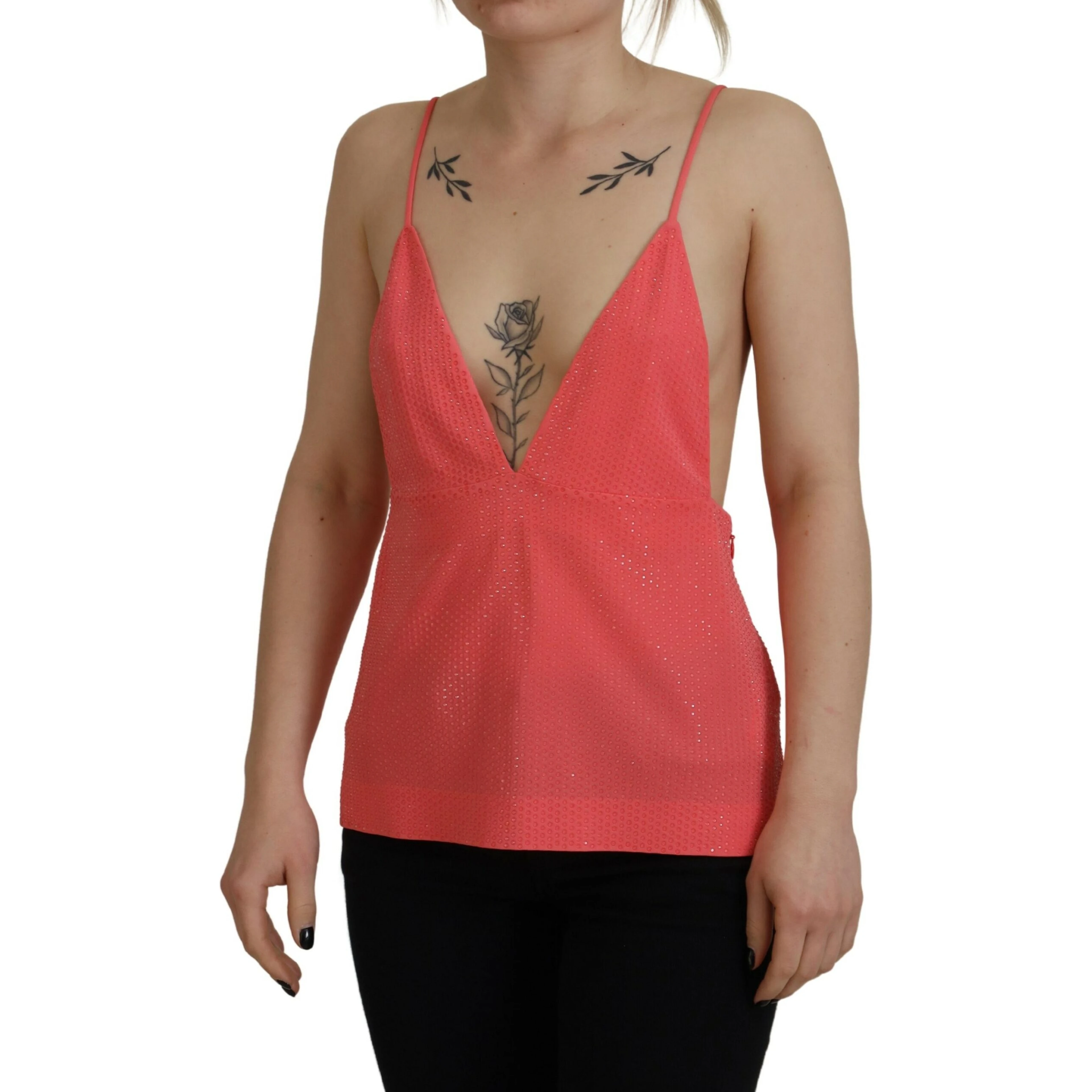 Pink Sleeveless Spaghetti Strap Cami V-neck Top