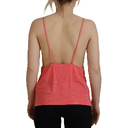 Pink Sleeveless Spaghetti Strap Cami V-neck Top