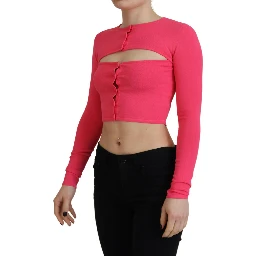 Pink Viscose Knit Open Chest Long Sleeves Top