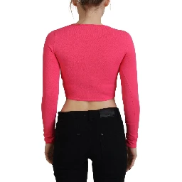 Pink Viscose Knit Open Chest Long Sleeves Top