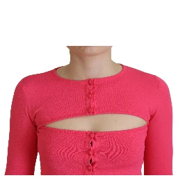 Pink Viscose Knit Open Chest Long Sleeves Top