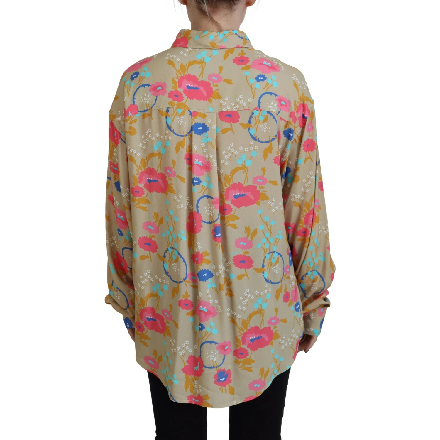 Beige Floral Collared Button Down Long Sleeves Shirt