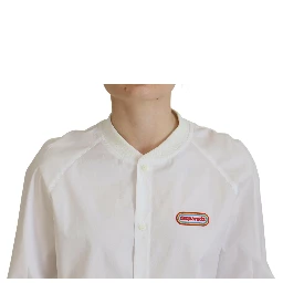 White Cotton Button Down Long Sleeves Crewneck Top
