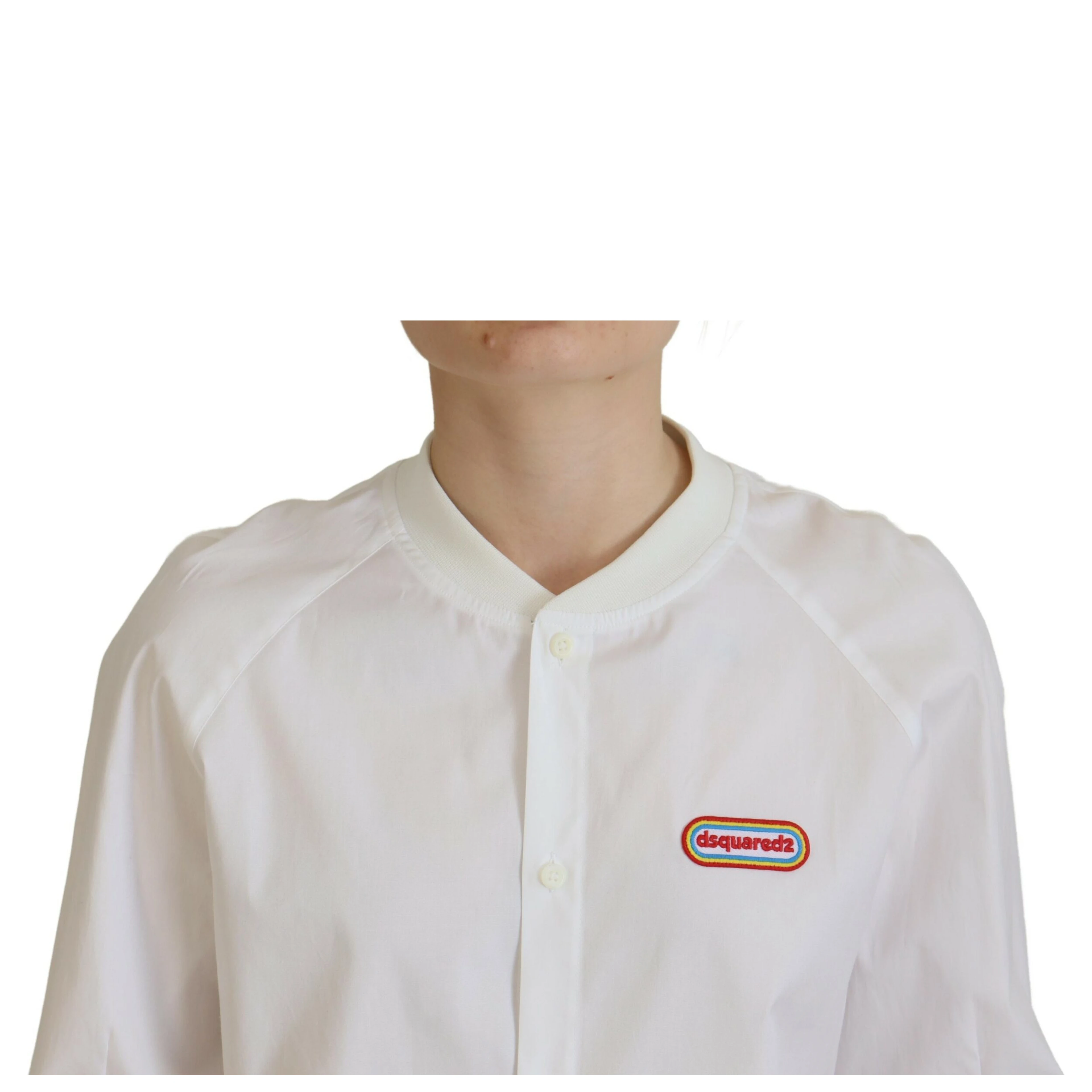 White Cotton Button Down Long Sleeves Crewneck Top