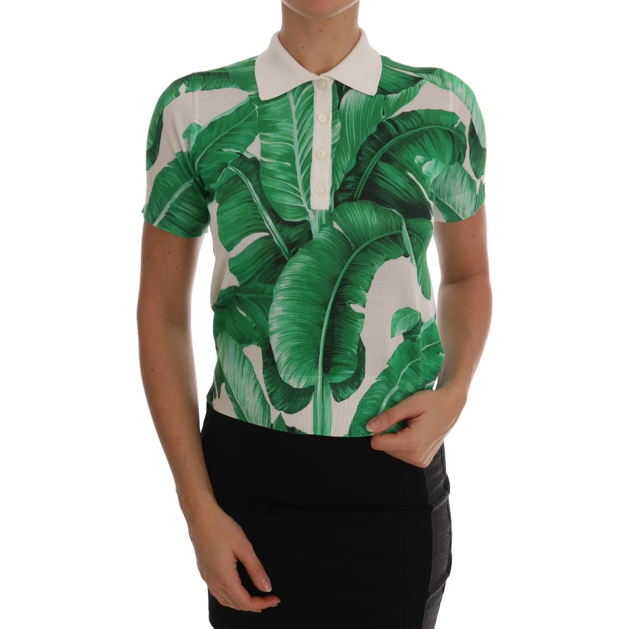Green Banana Print Silk Polo T-shirt