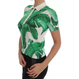 Green Banana Print Silk Polo T-shirt