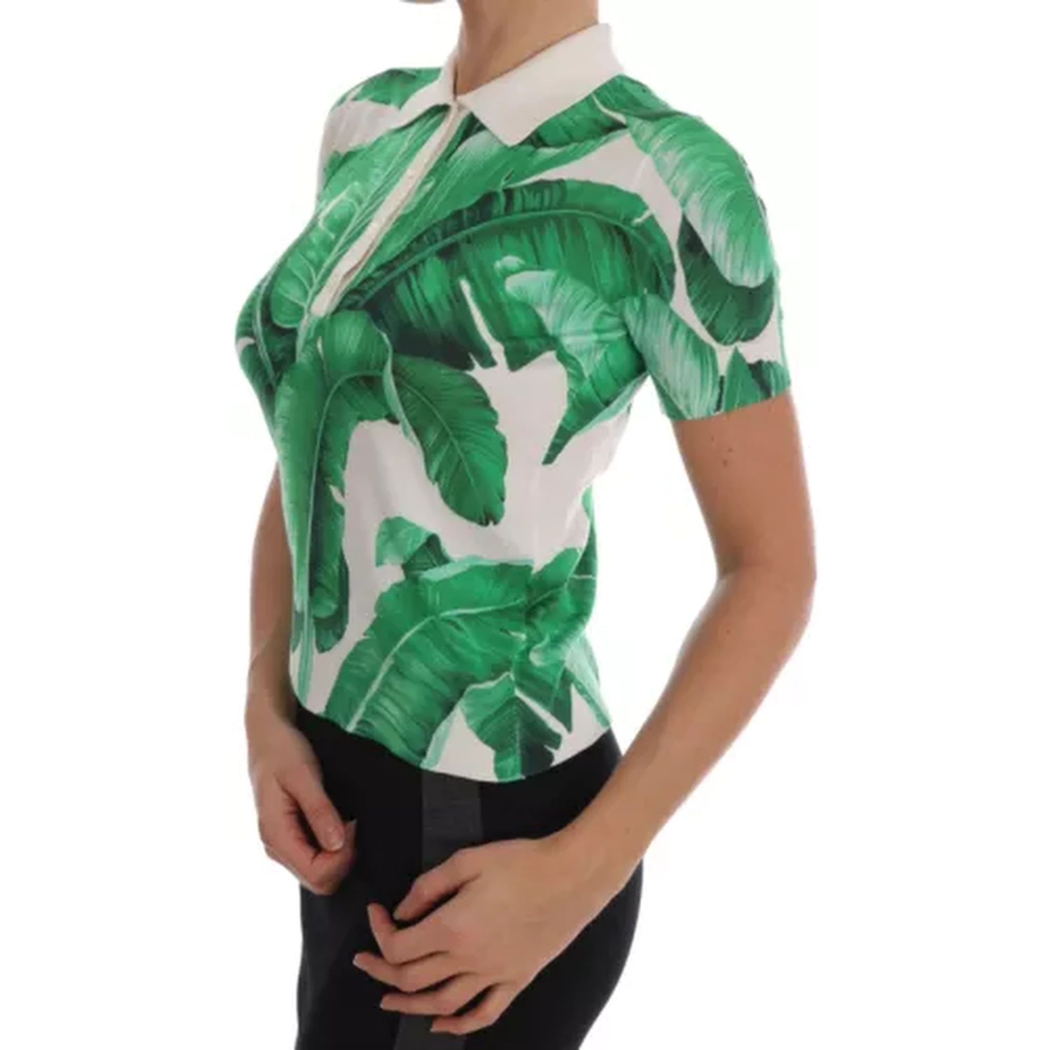 Green Banana Print Silk Polo T-shirt