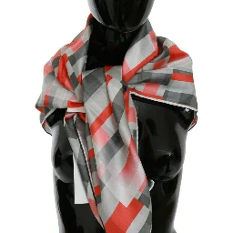 Gray Red Silk Shawl Foulard Wrap  Scarf